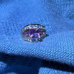 14kt Solid Gold Amethyst and Blue Topaz Ring